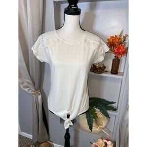 Daisy Fuentes Ivory Cream M Crochet Lace Cap Sleeve Crisscross Back Tie Front